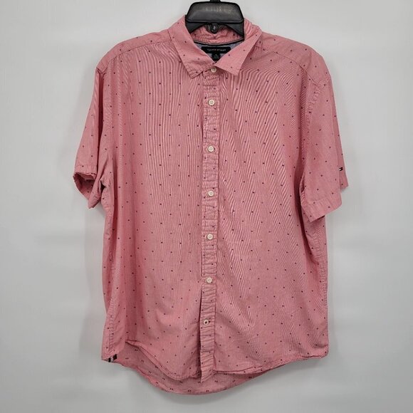 Tommy Hilfiger Men Pink Custom Fit Collared Short Sleeve Button Up Shirt Size XL - Picture 1 of 9